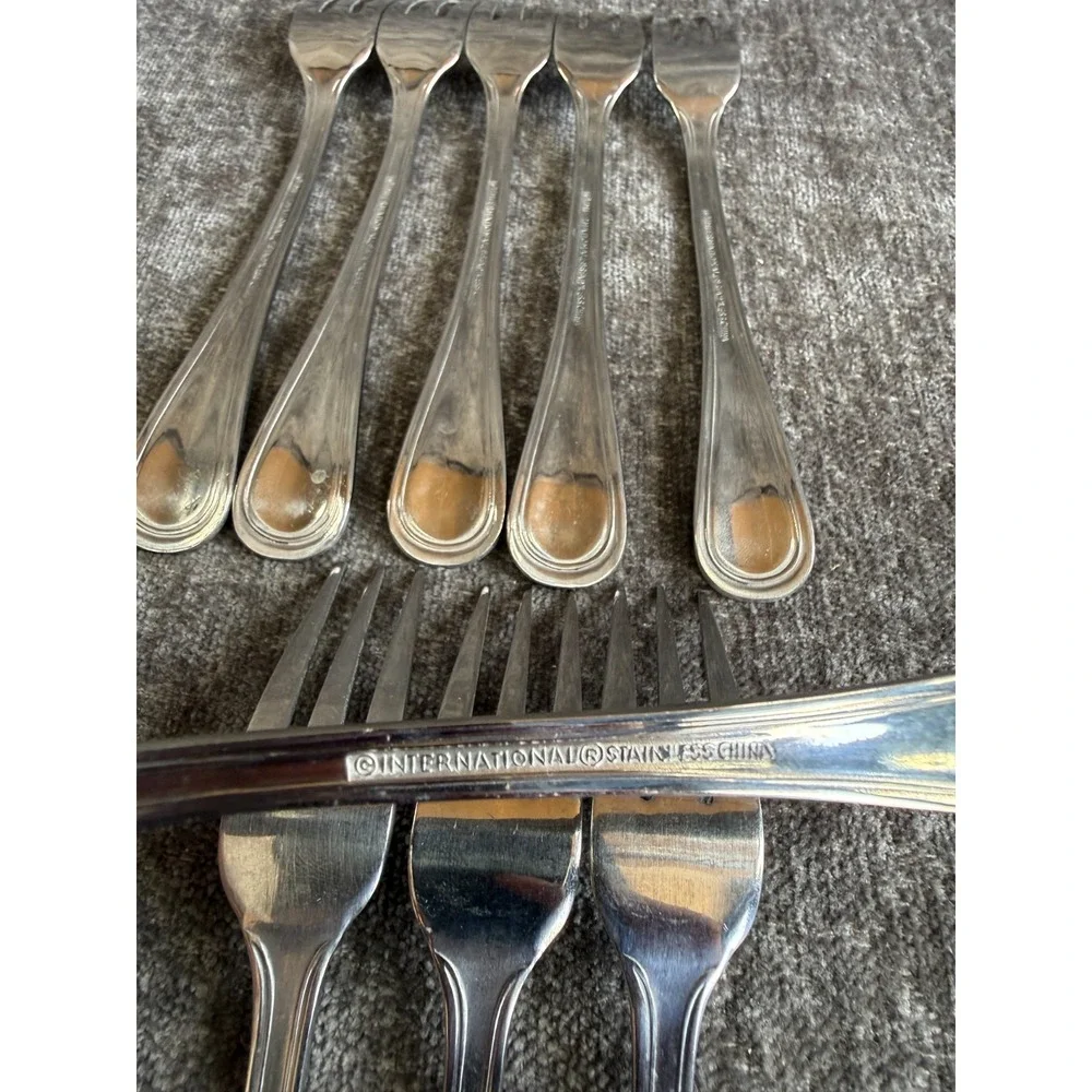International‎ Stainless Gourmet Salad Forks Set of 9 Silverware Flatware China